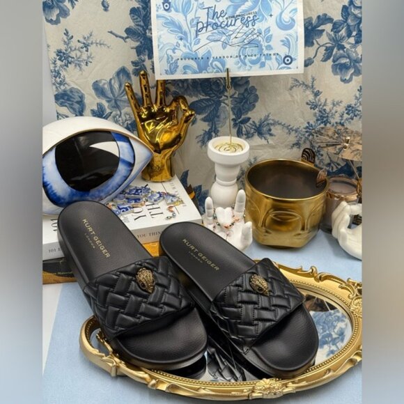 🆕 KURT GEIGER LONDON 🧿 NWOT Meena Eagle Slide, Quilted Black - Sz 39 US 8.5 - Picture 2 of 12